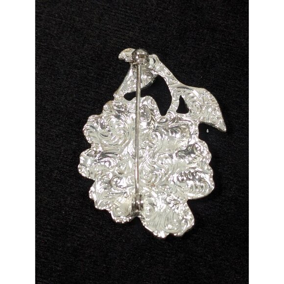 1928 Green Brown Sunflower AB Rhinestone Pave Silver Tone Brooch Pin - Picture 4 of 9